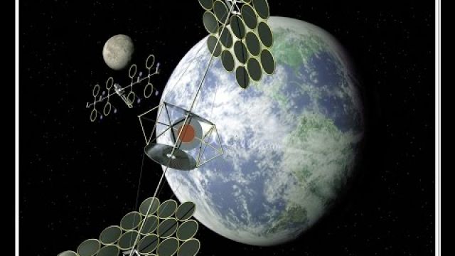 Electric power transmitted wirelessly.......using microwaves,.....space-based solar power