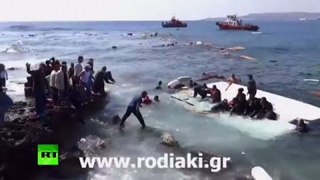 RAW: Migrants rescued amid floating boat wreckage at Rhodes coast